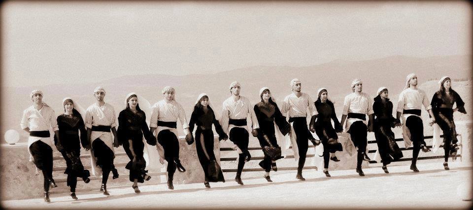 Palestinians dancing dabke in traditional dress